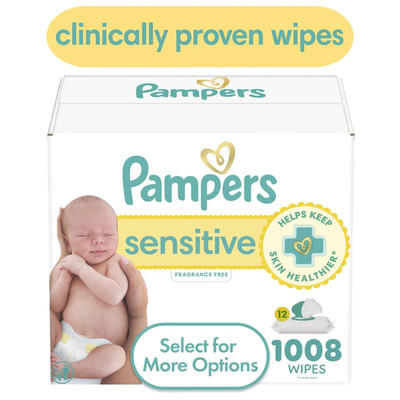 Pampers Sensitive Baby Wipes Unscented, 12 Pack, 1008 Total Count (Select for Mo