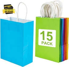 Gift Bags with Handles - 15 Pcs Gift Bag Bulk Paper Bag Goody Bags Kraft Paper B