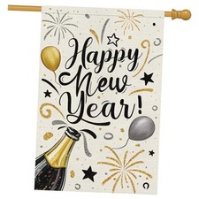 Happy New Year Garden Flag 28x40 Inch Double Sided Burlap 28" 40" White