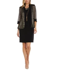 R & M Richards Women's Chevron Jacket & Sheath Dress - black/gold - 14