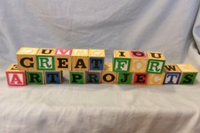 Schylling ABC Alphabet 38 out of 48 Wood Blocks Wooden Dove-Tailed Box No Lid