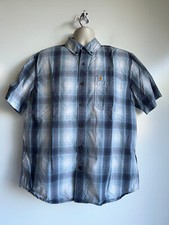 CARHARTT Relaxed Fit Gray Blue Plaid Short Sleeve Button Up Shirt Men's Size XL