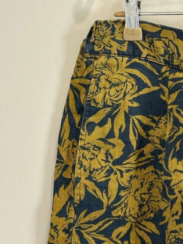 Pantalones Cortos Madewell 100% Lino Azul Oliva Verde Estampado Floral Pull On Frente Plano 3" I Foto 4 de 4