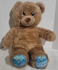 Build A Bear HAPPY BIRTHDAY Brown Teddy Bear Confetti Plays Music Stuffed Toy