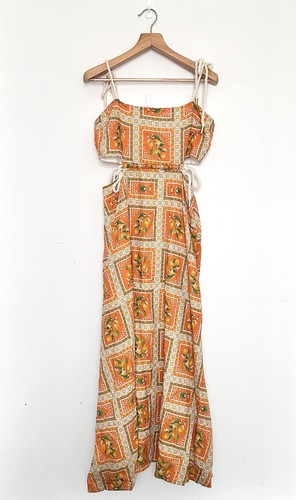 BY NICOLA Dress Lemonade Maxi - Size AU 14 / US 10 Orange Mosaic Long Tie Linen - Picture 6 of 14
