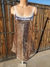 NEW FREE PEOPLE Intimately Disco Fever Mini Slip Dress Scoop Neck Gold Combo XS