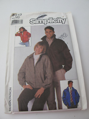 1980s Bomber Jacket Simplicity 8313 Sewing Pattern Sz MD  UNCUT (B)