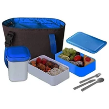 Insulated Hot & Cold 15-Pc Lunchbox 1.2-LTR W/Travel Cup Food Containers Blue