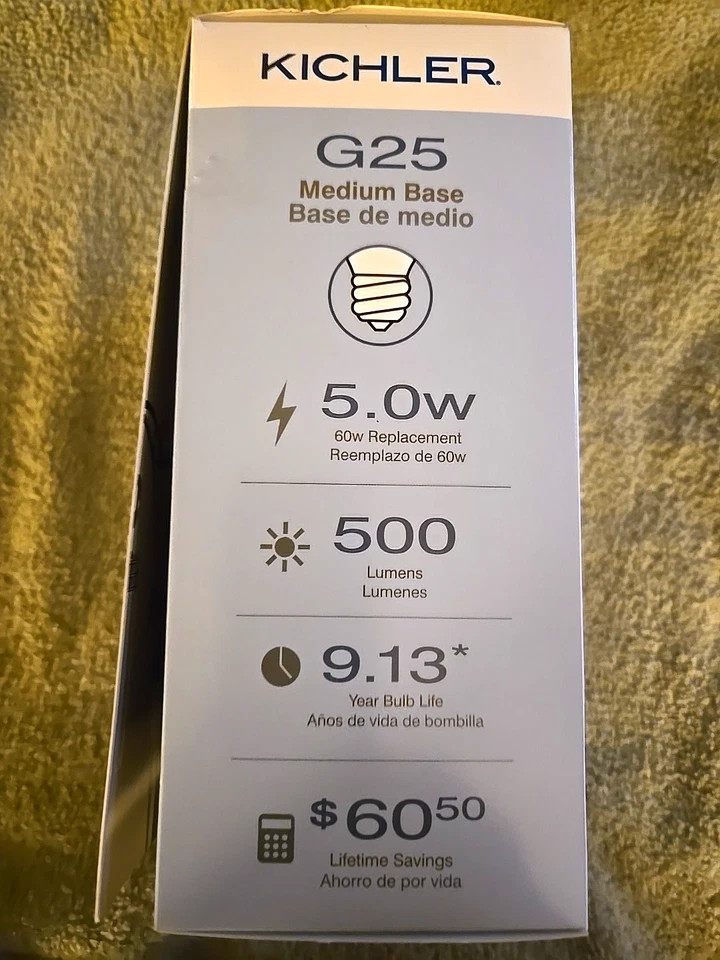 Kichler LED 60W/5W G25 - Silver Tip, Dimmable, Soft White 2700K-Dimmable 0784766 - Image 3 of 4