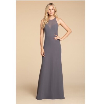 Hayley Paige Occasions NWT 5909 Gunmetal Chiffon A-line Bridesmaid Maxi  Dress | eBay