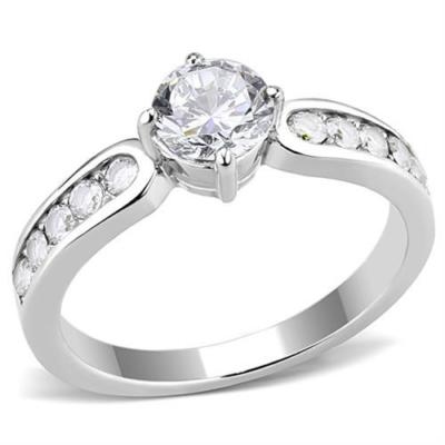 Round Cut 6mm CZ & Side Accents Stainless Steel Engagement Ring Silver Tone