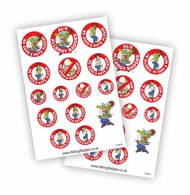 Ei & Nuss Allergie Aufkleber auch Aufnähen Patches & Pin Anstecker Allergische Eier & Nüsse
