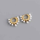 Fashion Woman REAL S925 Sterling Silver Pearl Huggie Earring Clip Drop Dangle