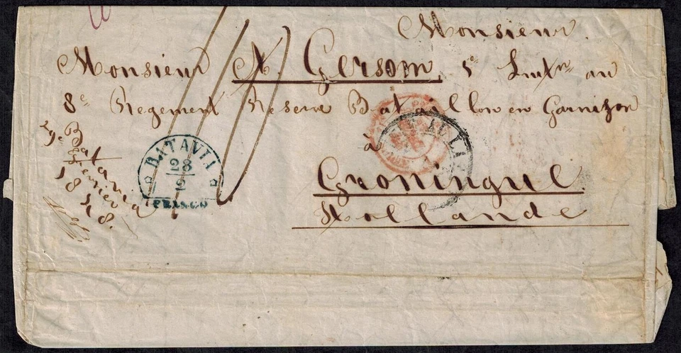 Dutch East Indies Pre Stamp 1848 Full Cover w/ MALTA DISINFECTION Red on Back - Image 3 of 4