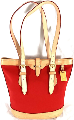 DOONEY AND BOURKE Red Canvas Tan Leather Trim Tote Shoulder Bag