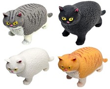Stretchy House Cats 4 Inch Rubber Fidget Toy Stress Relief Black, Grey, Orange