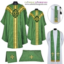 Green gothic vestment, stole & 5 pc mass set ,Gothic chasuble,casula,casel NEW