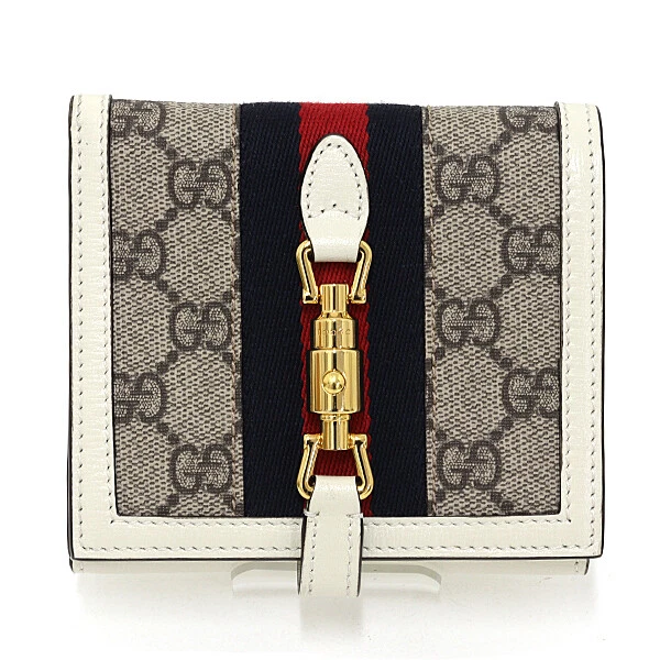 Gucci Jackie 1961 Portefeuille Bifold Gg Supreme Toile 658550 Blanc Or Quincaillerie