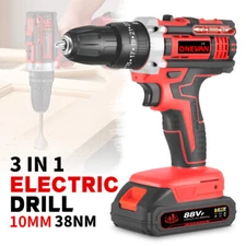 Cordless Electric Impact Driver Hammer Drill Combo Kit with 2 Li-ion Batteries