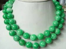 Genuine Natural 12mm Green Jade Gemstone Round Beads Long Necklace 32 Inches