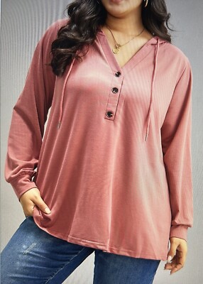 Plain Button Up Drawstring Hooded Beautiful Sweatshirt Bloomchic Size 22