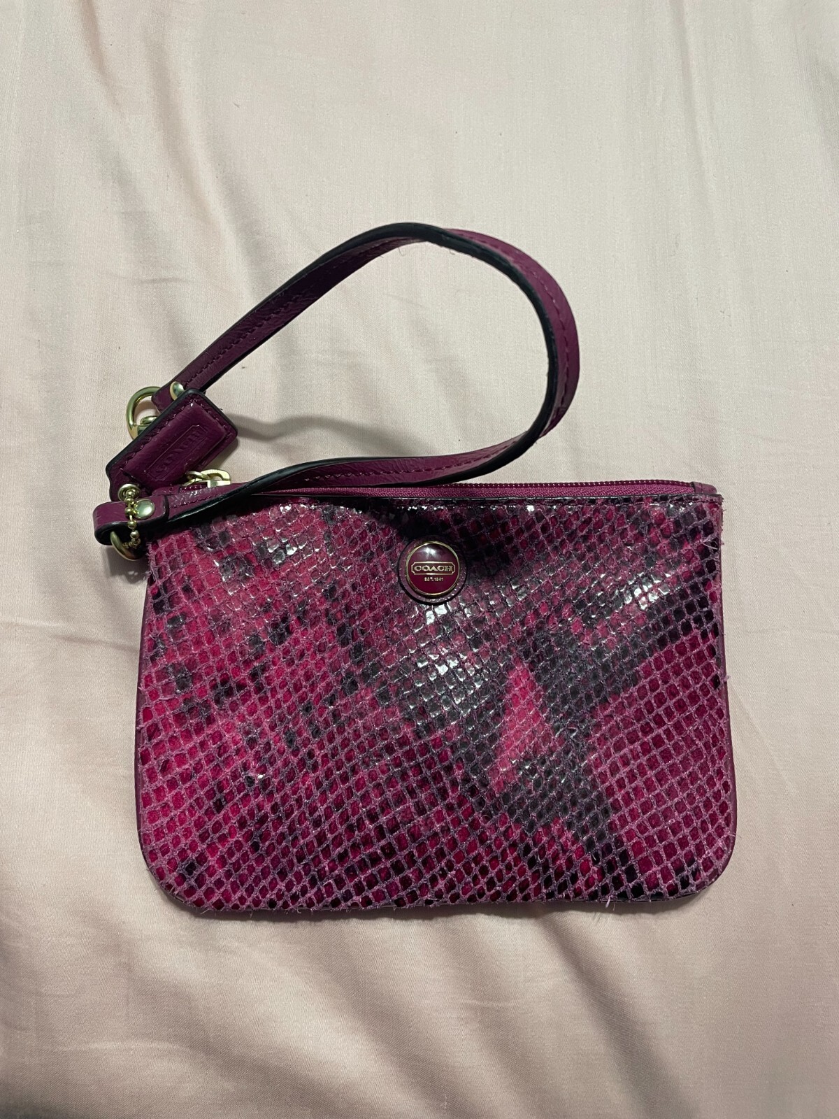 #COACH Raspberry PINK PYTHON Snakeskin Leather Wr… - image 1