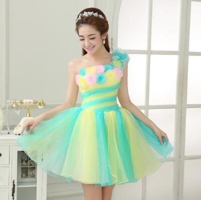 short puffy bridesmaid dresses Women's Splicing Dress Evening Dress Compere Costume skir Size:20.5