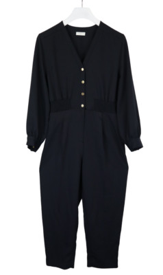 Sandro Overall Damen (Eu) 40 Reißverschluss Marineblau Lang Arm V Hals Plissiert