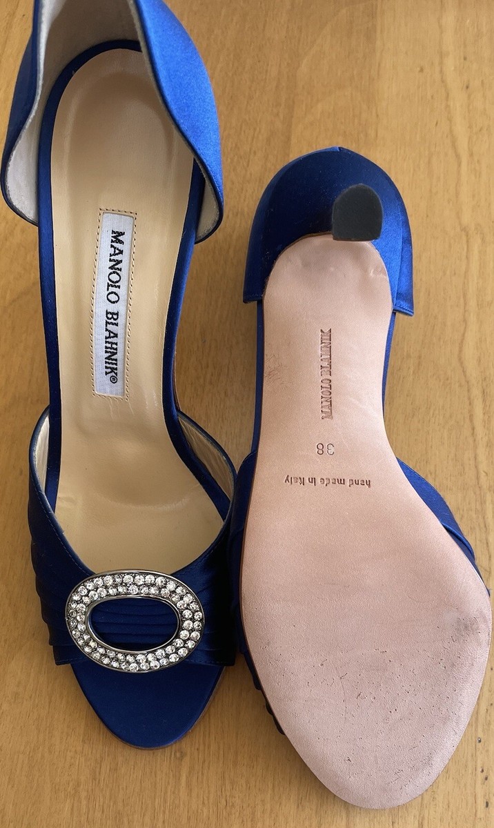 $755 New MANOLO BLAHNIK SEDARABY Blue Satin SHOES sz 8 $755 New MANOLO BLAHNIK SEDARABY Blue Satin SHOES sz 8