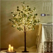Lighted Eucalyptus Tree Plug in 4FT 160 Warm White LED Artificial Greenery Tree
