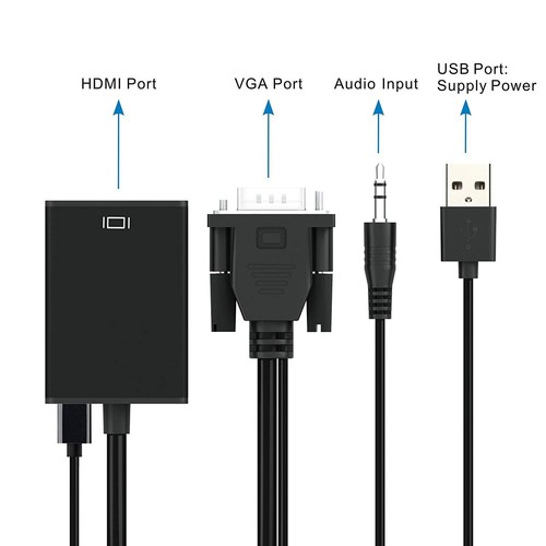 VGA To HDMI Adapter Cable Male to Female Audio Video Converter For Computer - Picture 3 of 5