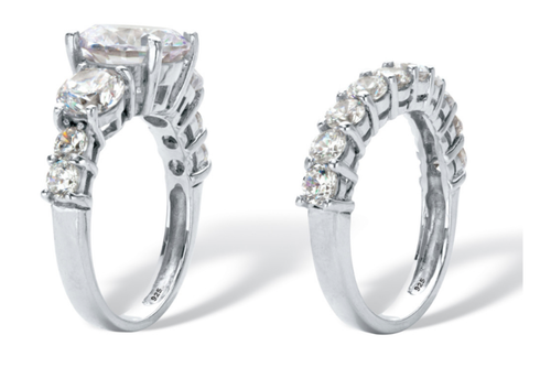 ROUND CZ BRIDAL 2 PIECE RING SET BAND PLATINUM STERLING SILVER 6 7 8 9 10 - Picture 2 of 2
