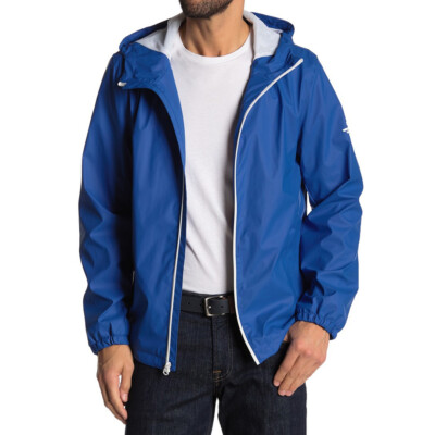 Dockers Mens Blue Rubberized Light Weight Hooded Water Resistant