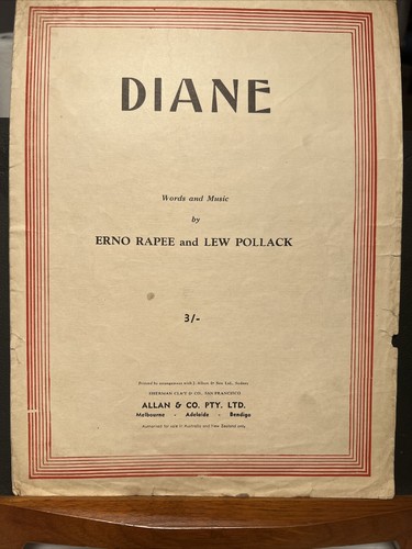 Diane Erno Rapee & Lee Pollack Aus 1927 Sheet Music Antique Allan & Co Rare!