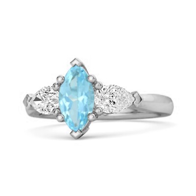 Solitaire 10x5 MM Marquise Cut Natural Blue Topaz 925 Sterling Silver Ring