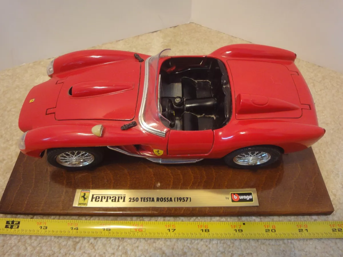 Rare! Burago vintage 1957 Ferrari 250 Testa Rossa, 1/18 diecast model car,  wood