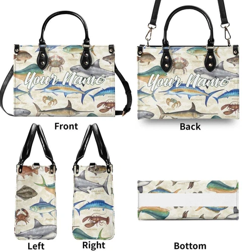 Personalized Fish Luxury Women PU Leather Handbag, Gift For Her