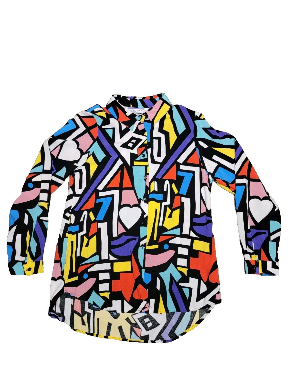 Big Dart 90's Retro Abstract Art Long Sleeve Butt… - image 1