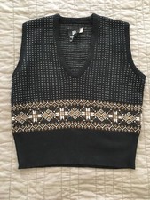 Knit Sweater Vest Tajmahal Hosiery Gujranwala Size 35 Small Black Gold White