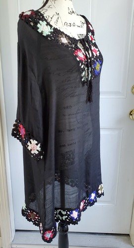 Beach Cover Up Black Crochet Trimming Boho Beach By Exist Womens Size Small NWT - Picture 4 of 7