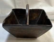 19th Century Antique Berries Or Rice Wooden Basket With Handle 7X7X4 W1