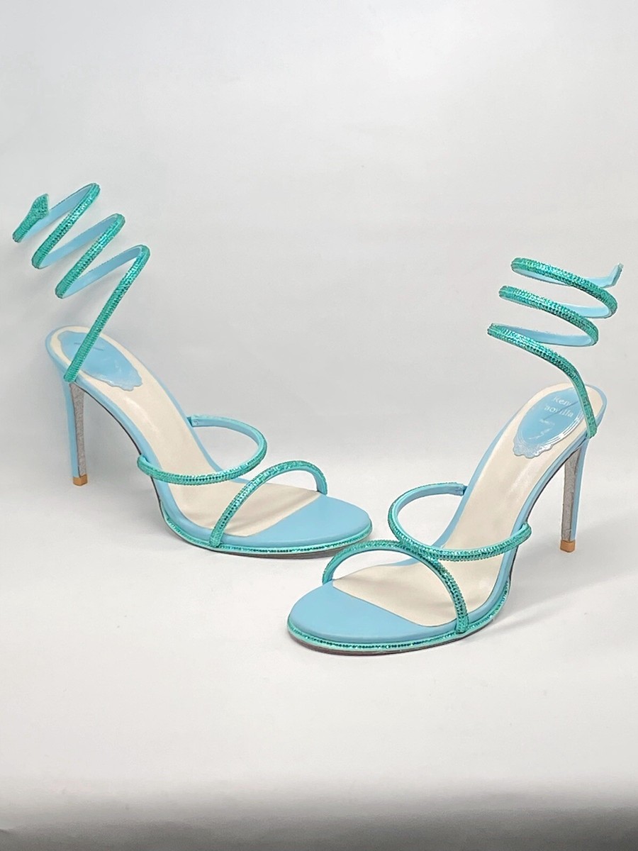 Rene Caovilla Blue Cleo Aquamarine Sandal With Crystals 105 size 40 Retail  $1730