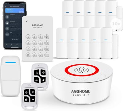 AGSHOME 15 Piece Kits Smart Home Alarm Security System DIY Door Window Sensors