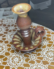 Studio Art Pottery Brown Drip Candle Holder Artist Initials MMG??   7.5" Tall