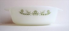 Vintage GLASBAKE Green Crazy Daisy Oval Casserole Made In The USA