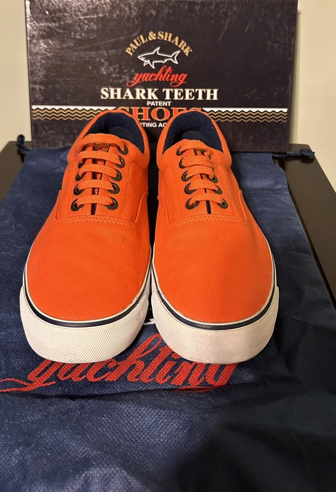 Paul & Shark Yachting Raro Dientes de Tiburón Naranja Lona Barco Zapatos 42 EE. UU. 9 Foto 2 de 4