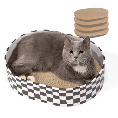 Cat Scratcher Box with 4 Cat Scratching Board Reversible Cat Scratch Pad, Hea...