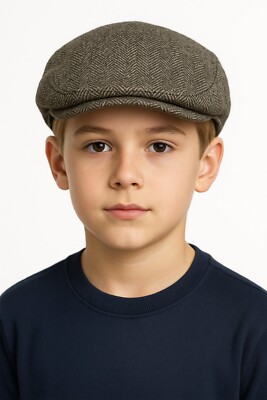 Sirri Jungen Fischgrät Tweed Baker Boy flache Kappe, Peaky Blinders Mütze, Alter 1-16
