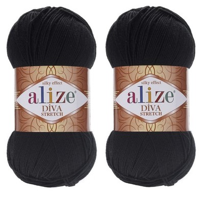 Diva Stretch Yarn Hand Knitting Lot of 2 Skeins 200gr 875yds Elastic Microfib...