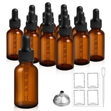 12 Pack 1 oz Amber Glass Dropper Bottles, 30ml Tincture Bottles